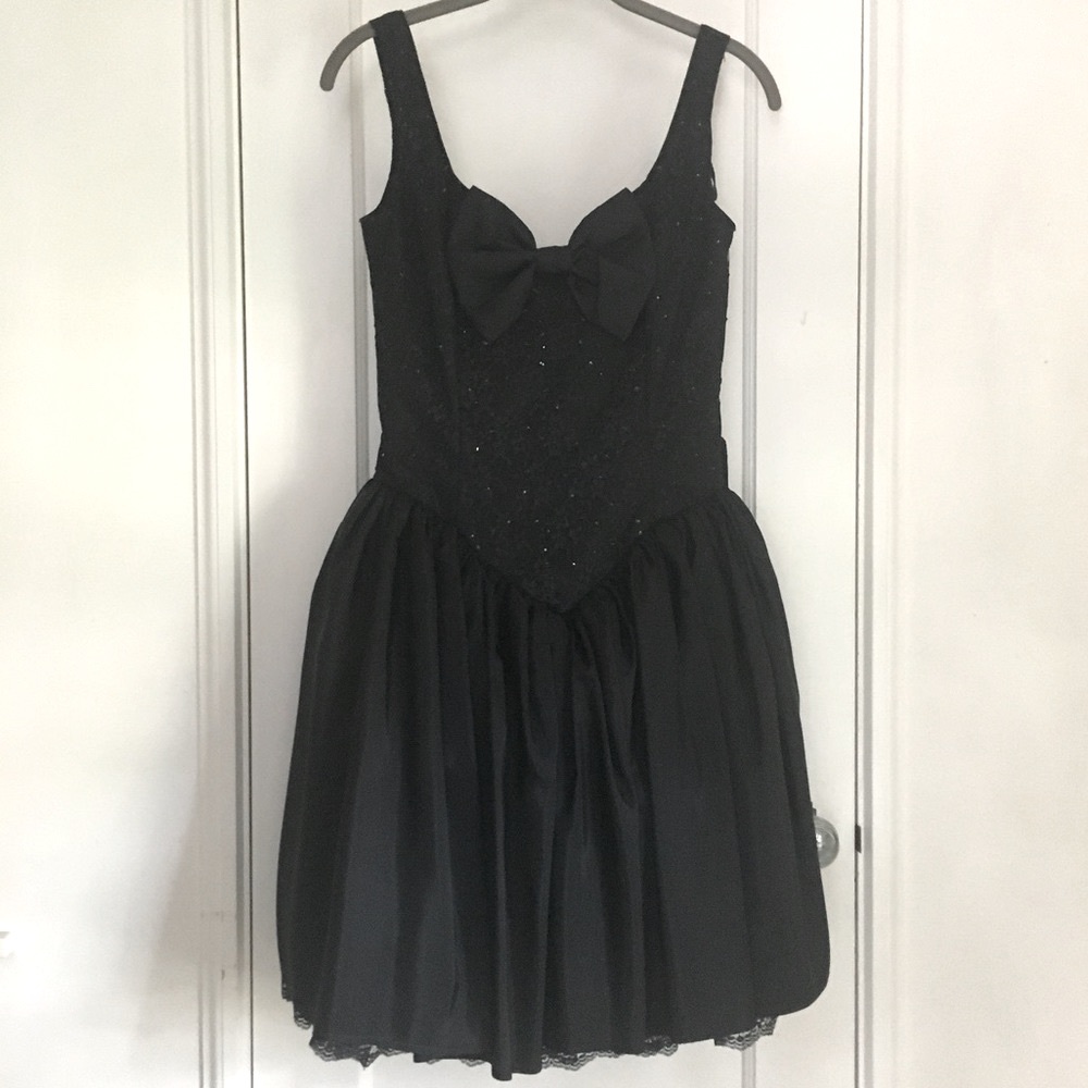 GUNNE SAX Jessica McClintock Vtg 80s Sweetheart Sequin Bow Evening Party Dress